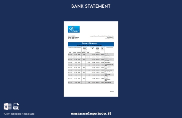 modello excel di estratto conto Citibank della Costa d'Avorio in stile verificat